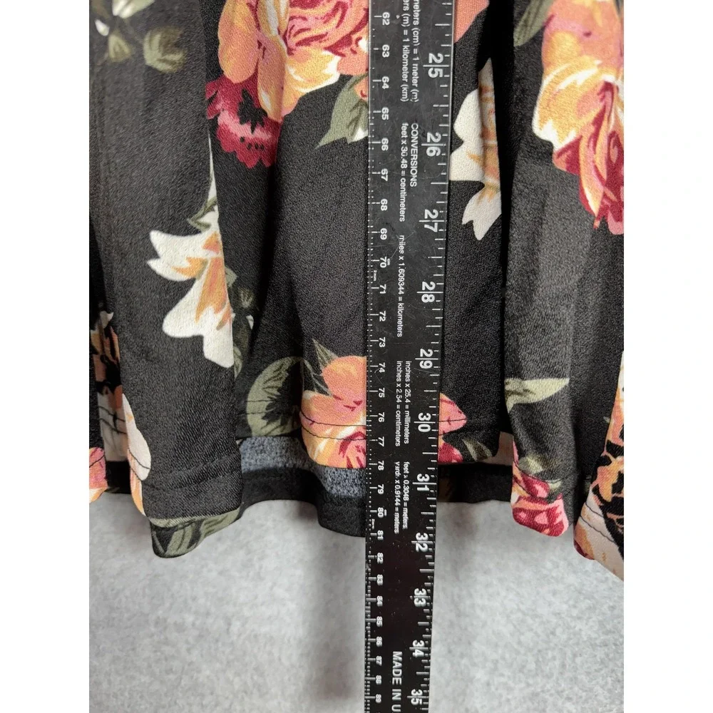 Fantaist Dress Womens Large Black Floral Wrap Short Sleeve Fit Flare Belted Boho